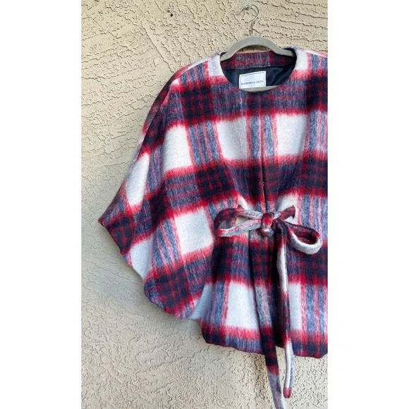 ANTHROPOLOGIE NWT Blue Plaid Brushed Wool Johanna Capelet Poncho Belted Cape OS